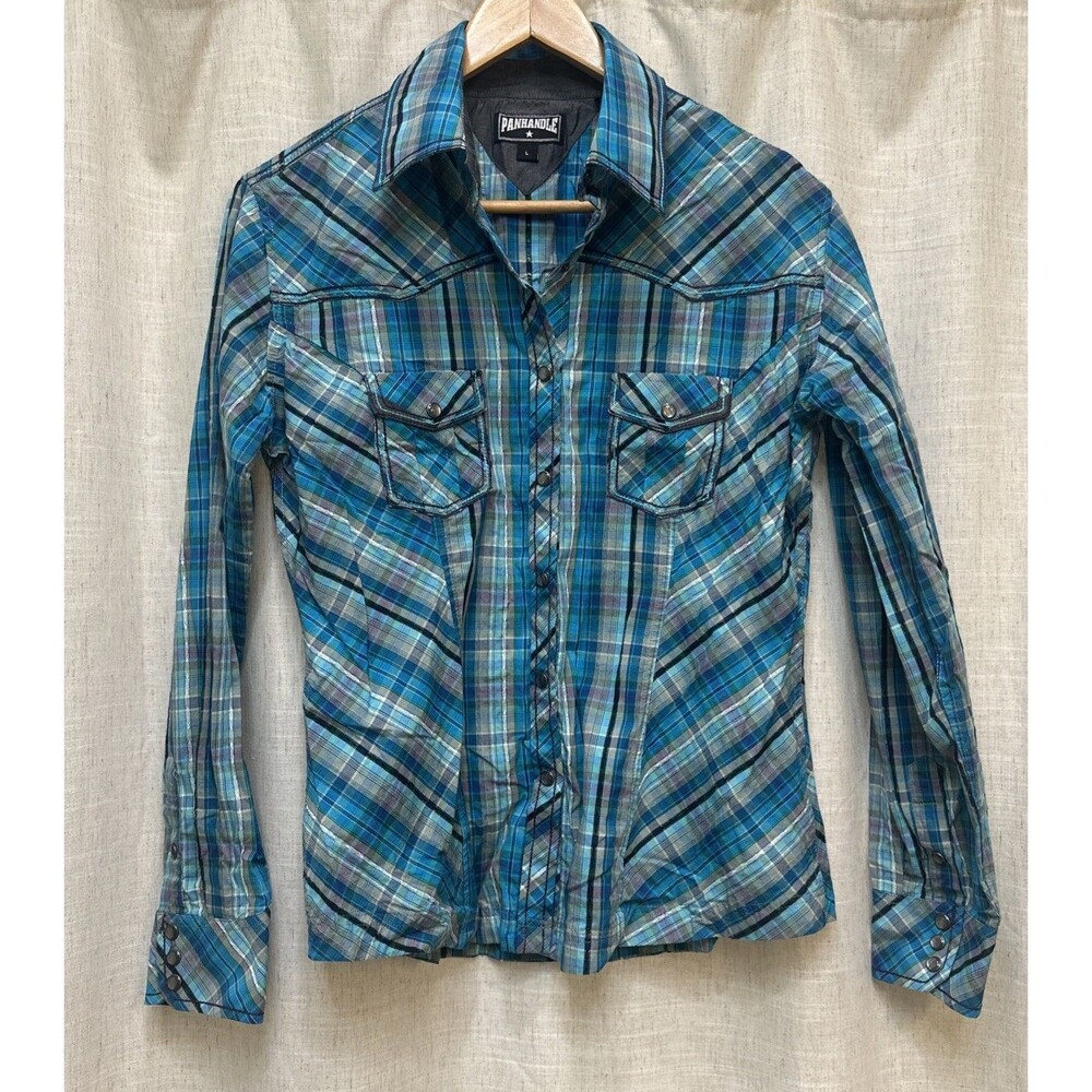 Panhandle Women's Western Shirt Pearl Snap Cowgirl Turquoise Large